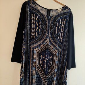 Ava James Dress in Black & Blue / Multi Designs on Dress/Black sleeves